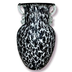 Black & White roman amphora italian murano style scavo glass vase